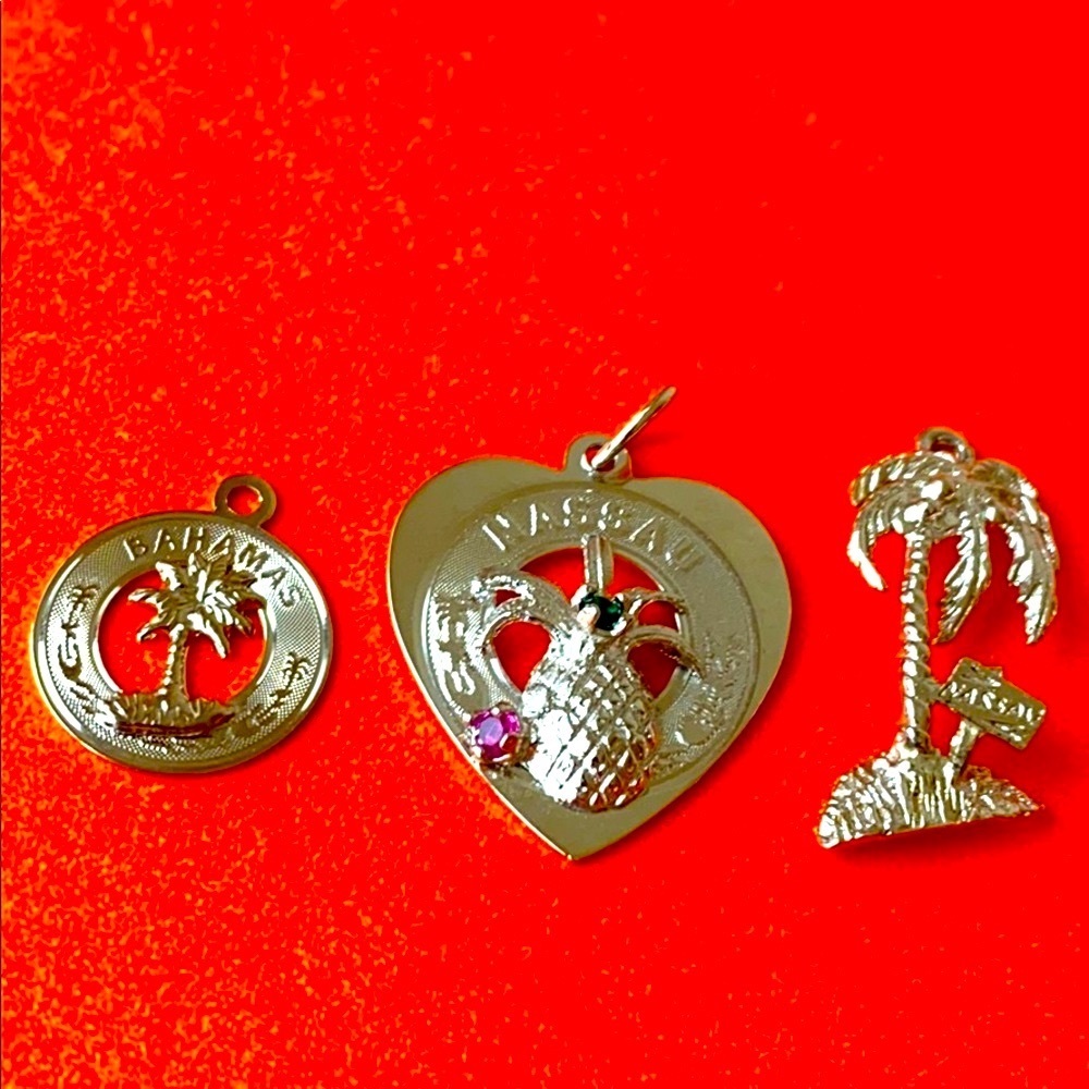 3 vintage sterling silver Nassau Bahamas charms
